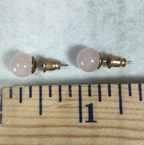 Rose Quartz Ball Stud Earrings - Picture 2 of 3